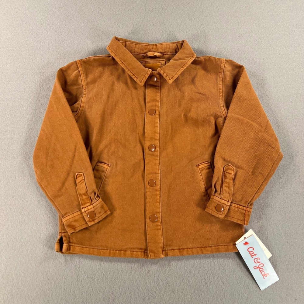 Cat & Jack Kids Burnt Orange Cotton Twill Chore Jacket Snap Front Coat 3T NWT